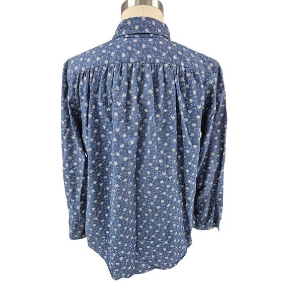 Chaps Denim 100% Cotton Pullover Prairie Blouse Blue/White Floral Sz S - Picture 3 of 5